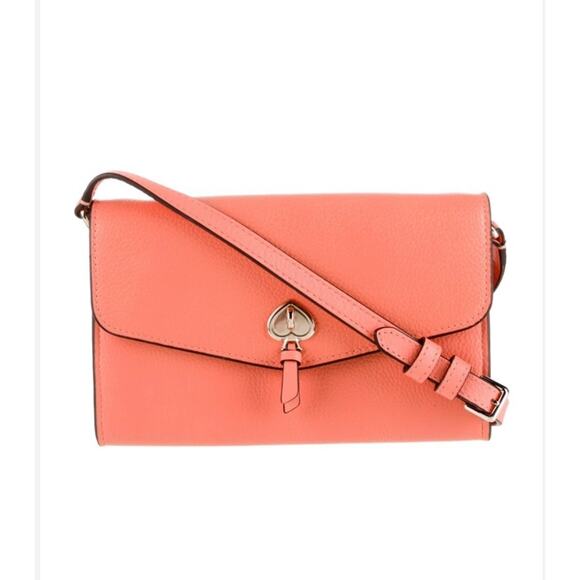 KATE SPADE Melon Pebbled Leather MARTI Large Slim Flap Wallet w/XBody Strap - Picture 3 of 16